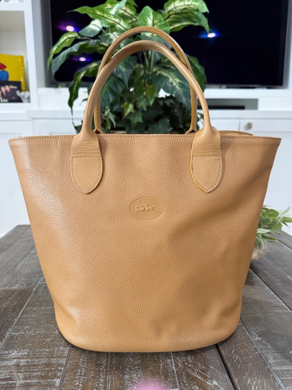 Authentic Longchamp Roseau Heritage Medium Leather Tote + Removable Organizer